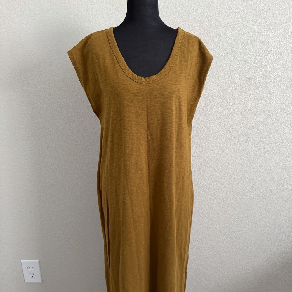 Large Mustard Midi Lounge Dress Minimalist Casual Boho Coastal Resort Earthcore - Picture 5 of 10